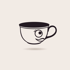 Vector smiling cartoon cup tea or coffee funny icon