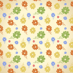 Vector flower pattern. Seamless background. Green yellow blue re
