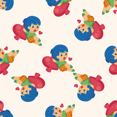 little kid with heart , cartoon seamless pattern background