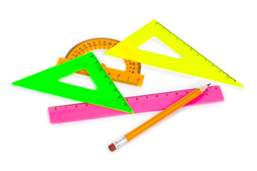 Multicolored rulers and pencil