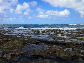 Fototapeta na wymiar Coral Rock along shore of Kaihalulu Beach
