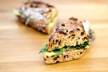 A delicious rustic deli sandwich