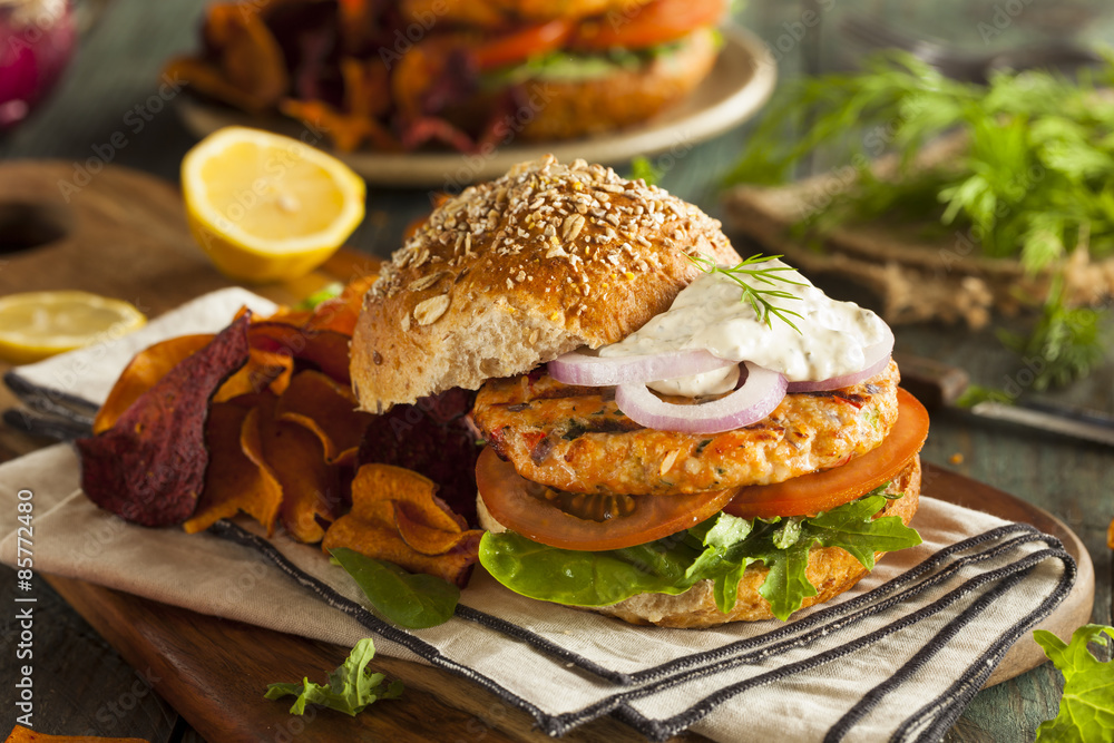 Canvas Prints homemade organic salmon burger