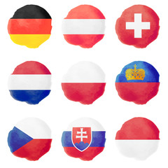 Watercolor Flags, Part II. Nine european flags.