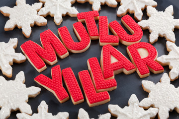 Fototapeta na wymiar New year cookies text: Happy new year