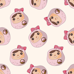 Matryoshka, Russian traditional wooden doll, , cartoon seamless pattern background