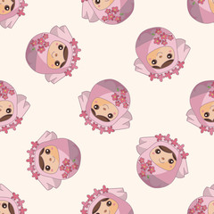 Matryoshka, Russian traditional wooden doll, , cartoon seamless pattern background