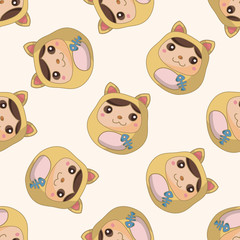 Matryoshka, Russian traditional wooden doll, , cartoon seamless pattern background