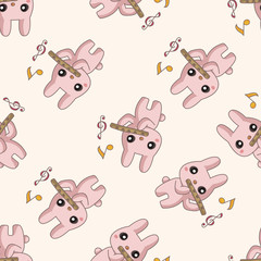 animal playing instrument cartoon , cartoon seamless pattern background