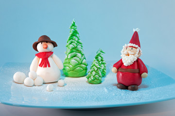 Fondant santa and snowman characters