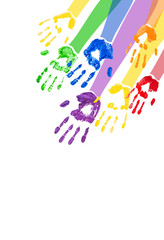 Vertical background with multicolored paint hands