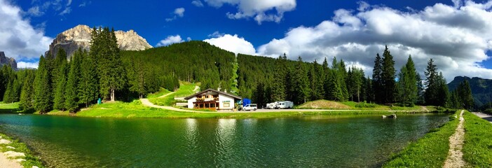  Sunny day in Canazei , a mountain of Italian's Dolomiti