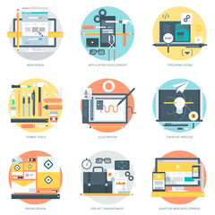 Web Development and Design flat style, colorful, vector icon