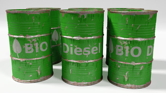 green bio diesel barrels on white background