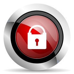 padlock red glossy web icon
