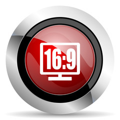 16 9 display red glossy web icon
