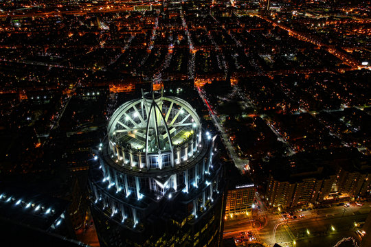 An aerial night view of Boston, Massachusetts