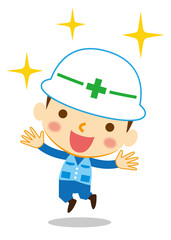 喜び舞う作業員