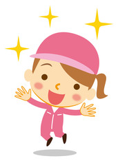 喜び舞う女性整備員