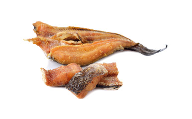 fried marinated baby mud-fish one sun on white background