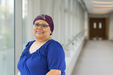 Breast Cancer Patient Wearing Hair Cap
