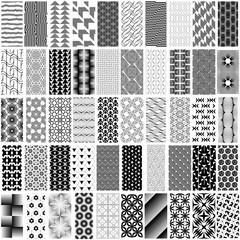 50 black and white geometric seamless pattern set.