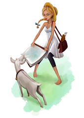 Художник и коза, цифровая графика