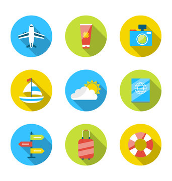 Flat modern set icons of traveling, planning summer vacation, to