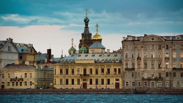 View Church of the Savior on Blood in Saint Petersburg from Neva river. Russia