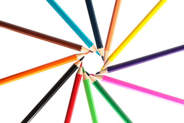 Fototapeta premium Color pencils circle isolated
