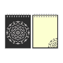 Spiral black cover notebook with round ornate pattern