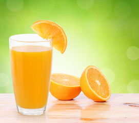 Orange juice on  wood