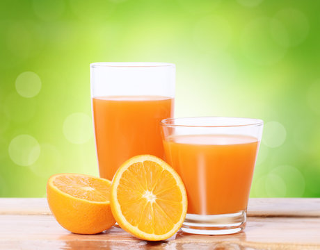 Orange juice on  wood