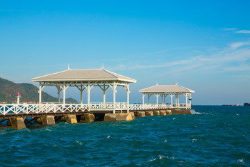 European style pavilion on bridge to the sea of Si Chang district in Thailand.
