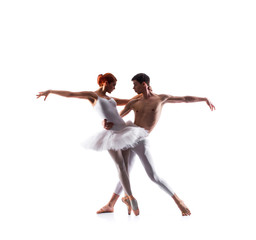 Couple of ballet dancers isolated on white