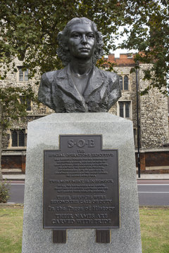 Portrait of Violette Szabo, Special Operations Executive Memorial, Albert Embankment, London, England.