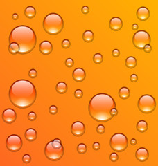 Clean water droplets on orange surface