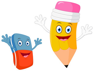 Fototapeta premium Happy pencil with eraser cartoon