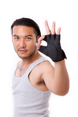 fitness man showing ok hand sign gesture