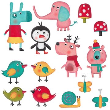 Set of cartoon characters over white background