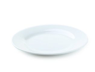 Empty white plate isolated on white