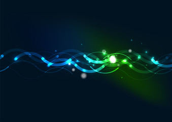 Abstract wave color glowing lines in dark space with stars and