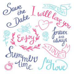 Vector hand drawn phrases and catchwords. Hand lettering  isolated.