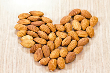 Almonds are laid out in the shape of a heart