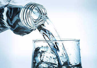 Pouring water from bottle into glass