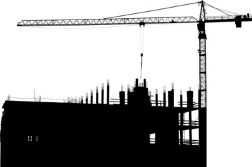 long black single crane above unfinished building