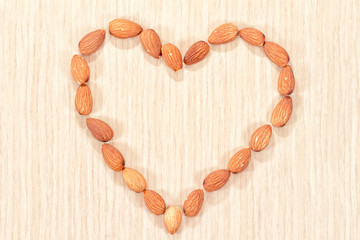 Almonds are laid out in the shape of a heart
