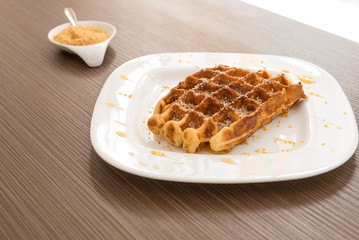 Belgian waffle with honey