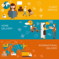 Logistics flat horizontal banners set