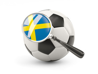 Football with magnified flag of sweden